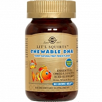 Солгар Золотые рыбки для детей 90 таблеток жевательные Solgar Chewable DHA Yummy Natural Fruit Punch Flavor